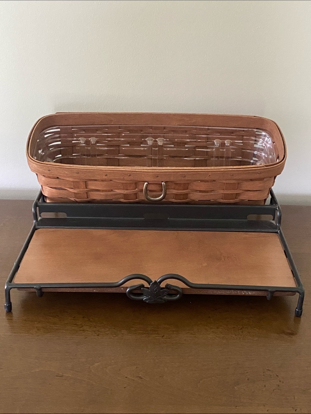 Longaberger Mail & Bill Basket with Liner on Wrought Iron Tiered Stand